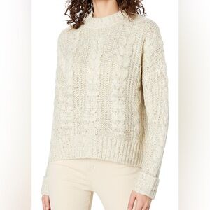 JOA Women's Classic Cable Knit Cozy Cream Ribbed Rims Contemporary Fit Sweater
